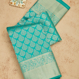 Turquoise Blue Zariwork Pure Silk Saree