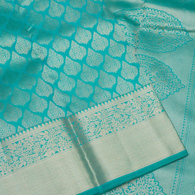 Turquoise Blue Zariwork Pure Silk Saree