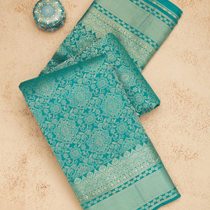 Turquoise Blue Zariwork Pure Silk Saree