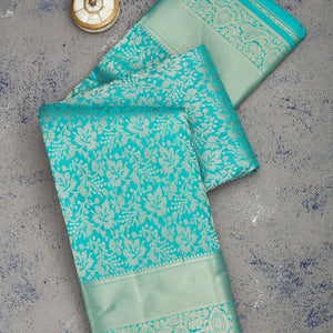 Turquoise Blue Zariwork Pure Silk Saree