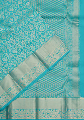 Turquoise Blue Zariwork Pure Silk Saree