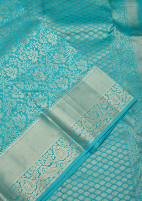 Turquoise Blue Zariwork Pure Silk Saree