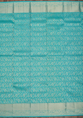 Turquoise Blue Zariwork Pure Silk Saree