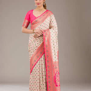 White Zariwork Banarasi Silk Saree