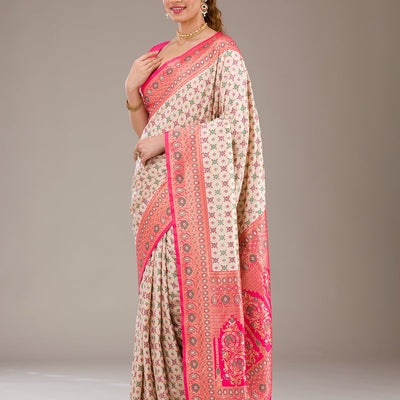 White Zariwork Banarasi Silk Saree
