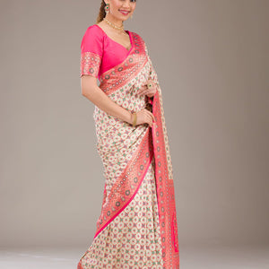 White Zariwork Banarasi Silk Saree