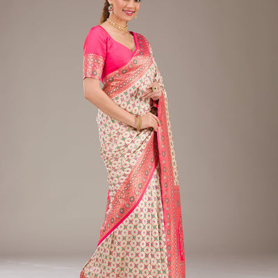 White Zariwork Banarasi Silk Saree
