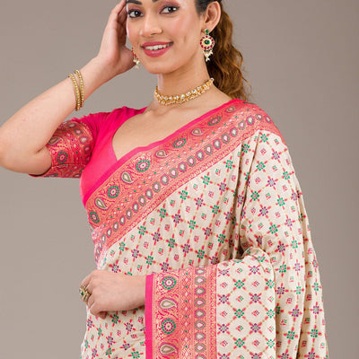 White Zariwork Banarasi Silk Saree