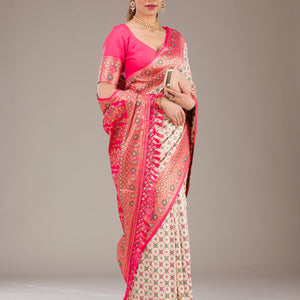 White Zariwork Banarasi Silk Saree