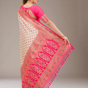 White Zariwork Banarasi Silk Saree