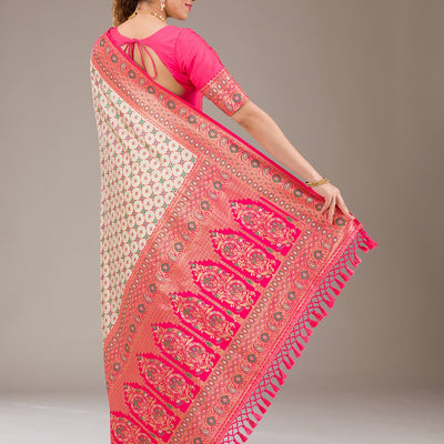 White Zariwork Banarasi Silk Saree