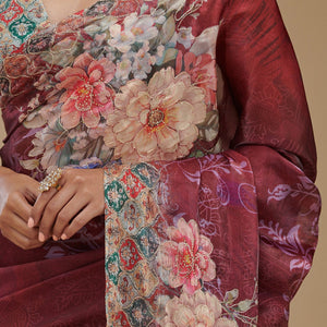 Wine Printed Tissue Saree