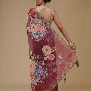 Wine Printed Tissue Saree