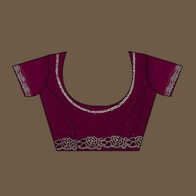 Wine Swarovski Satin Saree