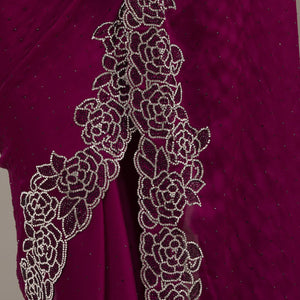 Wine Swarovski Satin Saree