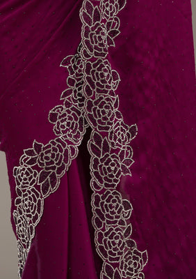 Wine Swarovski Satin Saree