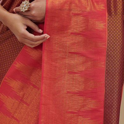 Wine Zariwork Art Silk Saree