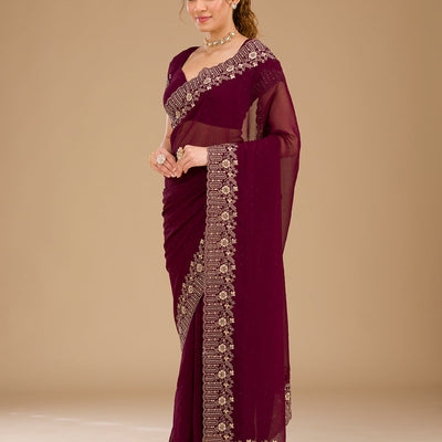 Wine Zariwork Georgette Saree
