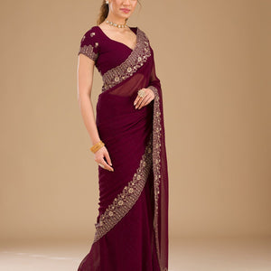 Wine Zariwork Georgette Saree