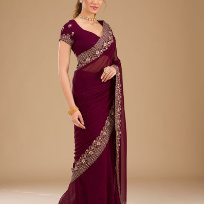 Wine Zariwork Georgette Saree