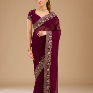 Wine Zariwork Georgette Saree