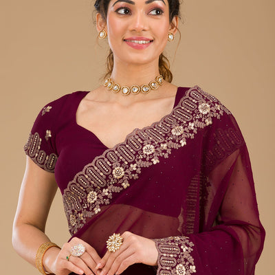 Wine Zariwork Georgette Saree