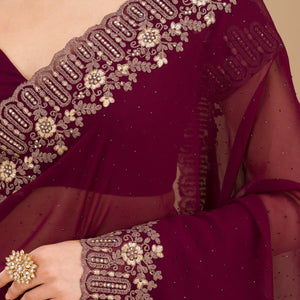 Wine Zariwork Georgette Saree