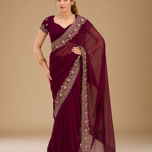 Wine Zariwork Georgette Saree