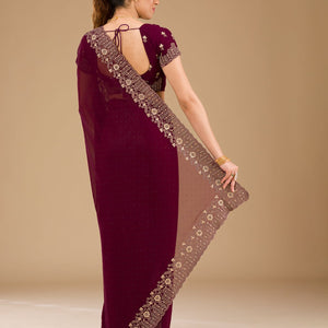 Wine Zariwork Georgette Saree