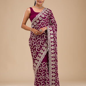 Wine Zariwork Georgette Saree