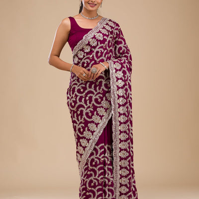 Wine Zariwork Georgette Saree