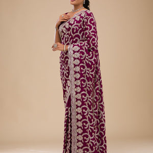 Wine Zariwork Georgette Saree