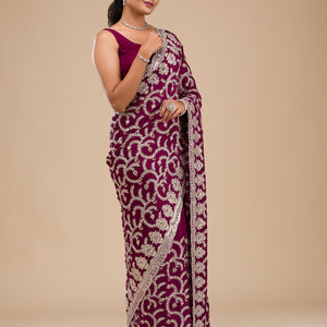 Wine Zariwork Georgette Saree