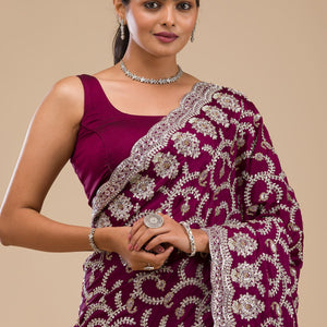 Wine Zariwork Georgette Saree