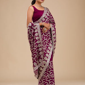 Wine Zariwork Georgette Saree