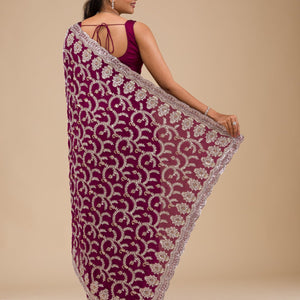 Wine Zariwork Georgette Saree