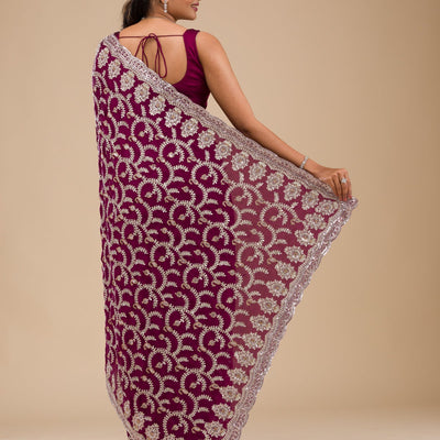 Wine Zariwork Georgette Saree