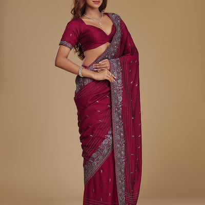 Wine Zariwork Georgette Saree