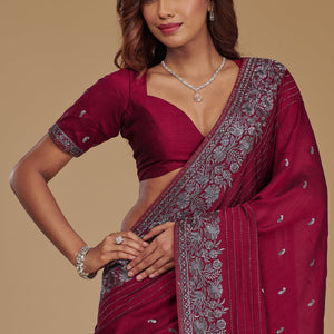 Wine Zariwork Georgette Saree