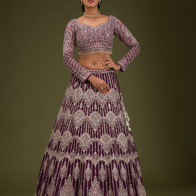 Wine Zariwork Net Readymade Lehenga