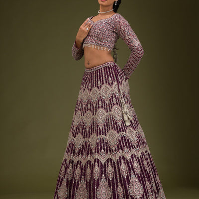 Wine Zariwork Net Readymade Lehenga