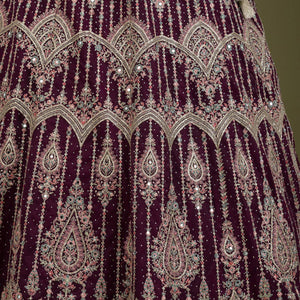 Wine Zariwork Net Readymade Lehenga
