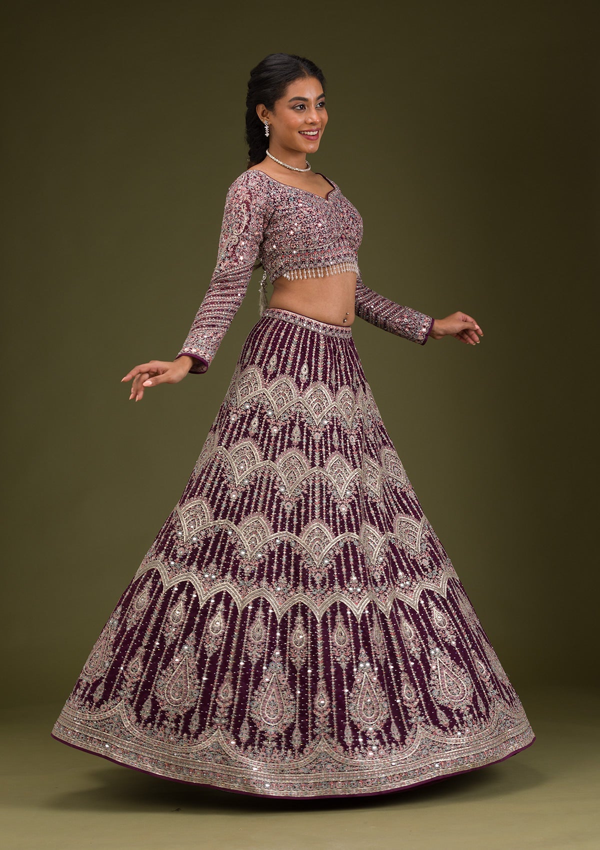 Wine Zariwork Net Readymade Lehenga