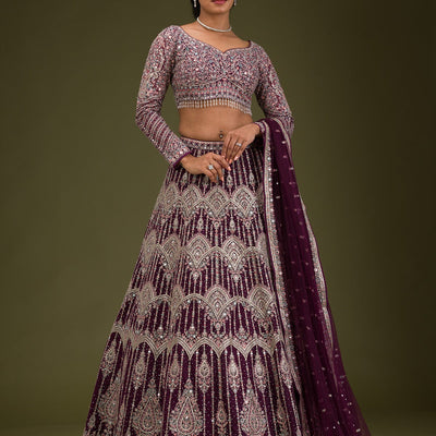 Wine Zariwork Net Readymade Lehenga