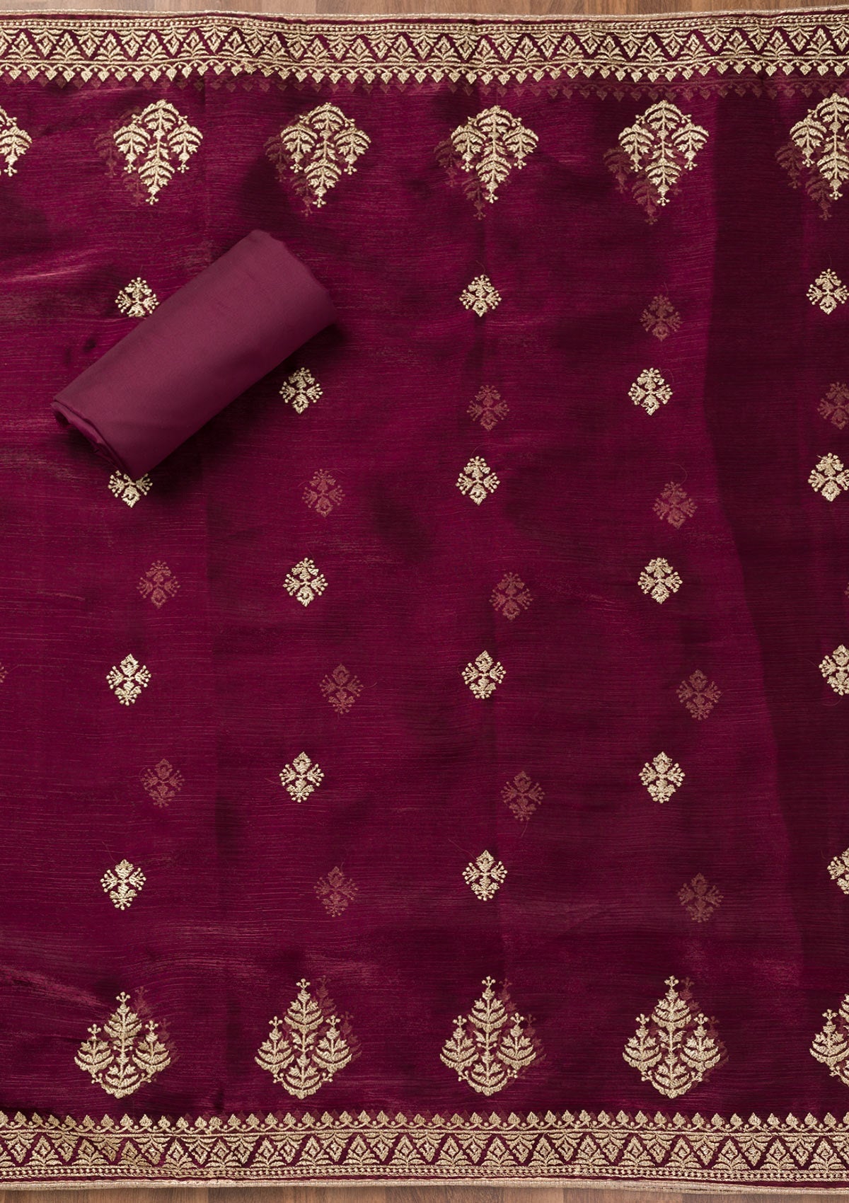 Wine Zariwork Semi Crepe Unstitched Salwar Suit