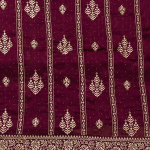 Wine Zariwork Semi Crepe Unstitched Salwar Suit