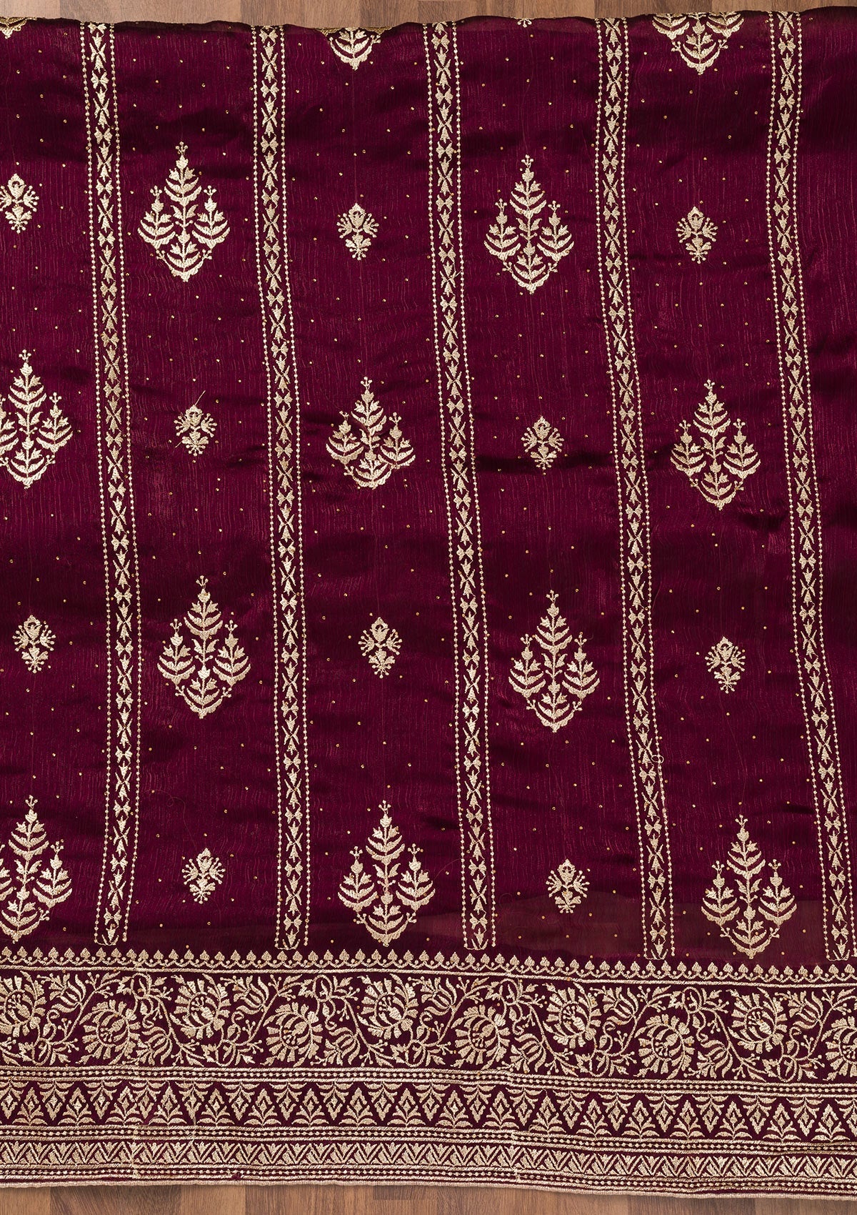 Wine Zariwork Semi Crepe Unstitched Salwar Suit