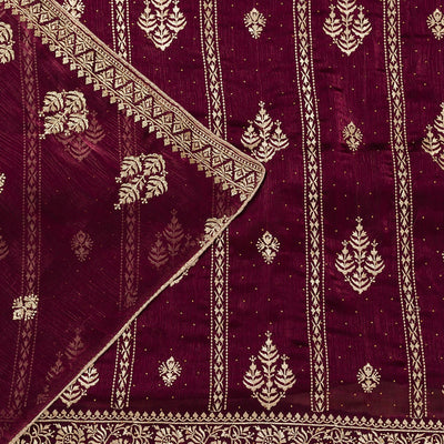 Wine Zariwork Semi Crepe Unstitched Salwar Suit