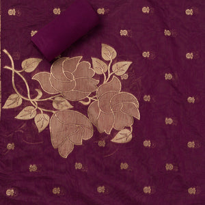 Wine Zariwork Soft Silk Unstitched Salwar Suit