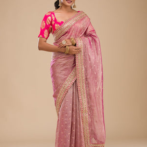 Wine Zariwork Tissue Saree